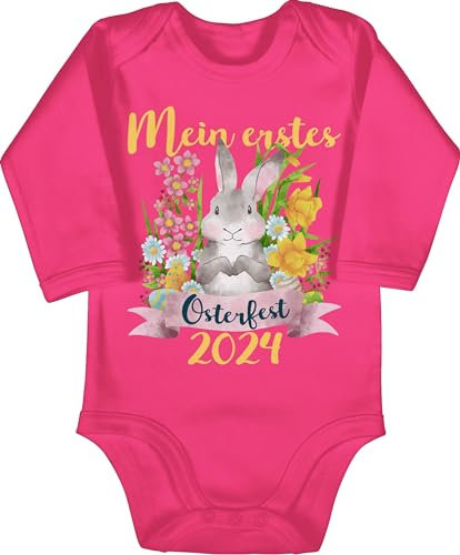 Baby Body langarm Mädchen Junge - Ostergeschenke Ostern - Mein erstes Osterfest 2025-6/12 Monate - Fuchsia - my first easter outfit osteroutfit ostermotiv oster strampler 1 osterbody