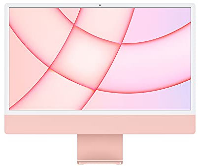 Apple iMac 2021 all-in-one desktop computer with M1 chip: 8-core CPU, 8-core GPU, 24-inch Retina display, 8GB RAM, 256GB SSD storage, 1080p FaceTime HD camera, matching accessories; Pink