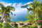 VLIES Fototapete-450x280 cm-SÜDSEE-(PF1344)-Palmen Strand Meer Urlaub Reise Karibik Südsee Wandbild Wandtattoo Poster Dekoration