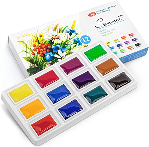 Sonnet Aaquarellfarben Set | 12 Aquarellfarben für florale und botanische Malerei | Made by Nevskaya Palitra