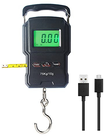 YAGSUW Rechargeable Lugagge Scale Portable Electronic Hook Scale Digital Hanging Bag Luggage Weight Scale Fishing Scale with Measuring Tape 165Lb Black