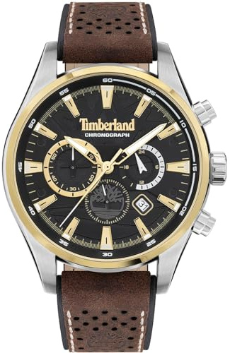 Timberland Aldridge Herren Chronograph Analog 46mm Edelstahl/Leder Braun-Grau-Schwarz, Wasserdichtigkeit: 5 bar, TDWGC2102402