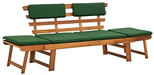 Gecheer Gartenbank mit Auflagen 2-in-1 Outdoor Sonnenliege Gartenbank Sitzbank aus Massives Akazienholz Multifunktionsbank Kombiniert Stil 190 cm Massivholz Akazie