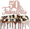 SYKYCTCY 1 PCS 50 & Fabulous Cake Topper Rose Gold Glitter Cheers to Happy 50th Birthday Cake Toppers Fifty and Fabulous Cake Pick Decorations for 50th Wedding Anniversary Birthday Party Supplies