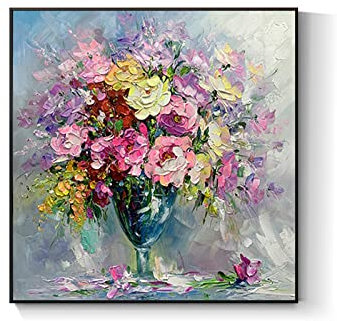 AERK Tableau Peinture Huile sur Toile Grand Format,Original Peint À La Main Cool Peintures Moderne Abstrait Rose Fleur sans Cadre Texturé Oeuvre Extra Large Mur Art pour Salon Chambre Décorations