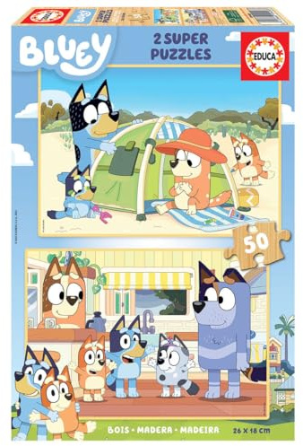 Educa - Holzpuzzle Bluey | 2x50 Teile Holzpuzzleset für Kinder | Bluey Kinderpuzzle, Holz Disney | ab 4 Jahren (19408)