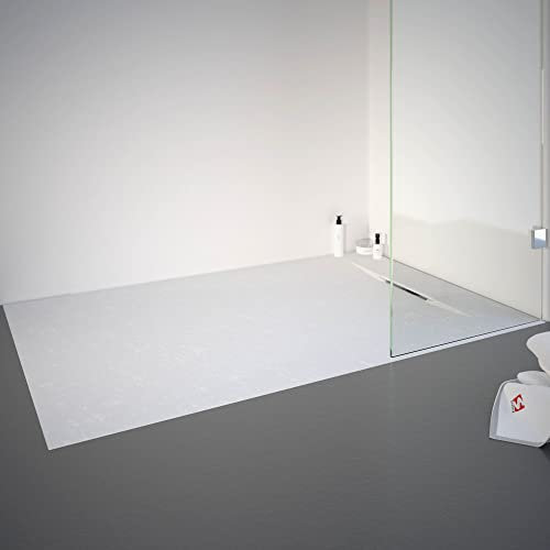 Schulte receveur de douche 90 x 140 x 3,2cm, blanc, effet pierre ultra léger (19.1 kg), rectangulaire, extra plat à poser ou à encastrer, bac douche, antidérapant classe B DIN 51097