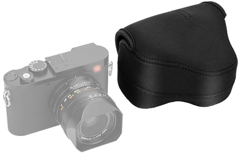 JJC Neopren Kameratasche für Leica Q3, Q2, Q, EOS R7 R10 mit RF-S 18-45mm f/4.5-6.3 is STM oder RF-S 10-18mm F4.5-6.3 is STM Objektiv, Kameras bis 130 x 75 x 100mm (Schwarz)