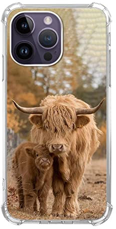 Cute Highland Cow and Cub Phone Case Compatible with iPhone 13 Pro Max,Cute Animals Pattern Silicone Shockproof TPU Bumper Protective Cover Case for iPhone 13 Pro Max