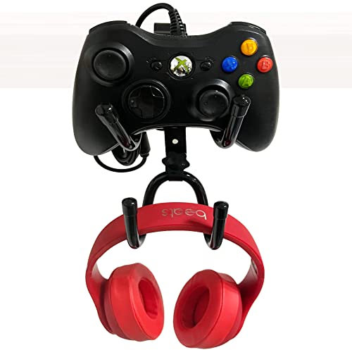 Pmsanzay Desk Mount Double Game Controller & Headphone Holder Clamp On Hanger Storage Rack for PS3/PS4/PS5/Xbox 360/Xbox One/S/X/Elite/Series S/Series X Controller,Pro Controller,etc