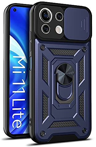 DESSEN Cover per Xiaomi Mi 11 Lite 5G / 4G / 11 Lite 5G NE, Custodia Morbida in Silicone TPU/PC e Obiettivo Case, Antiurto Guscio con Magnetico Anello Rotante Supporto Bumper. Blu