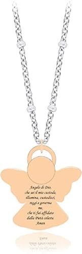 SAGA GIOIELLI® Damen-Halskette Gebetskette Engel Gottes Schutz Stahl Rosé, M, Edelstahl, Kein Edelstein