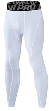 LNJLVI Kompressionshosen Herren Workout Sport-Leggings Atmungsaktiv Fitness Strumpfhosen Lange Running-Hosen(Weiß-A,L)