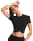 Gym Yoga Crop Top für Frauen Damen Langarm Laufshirt Sportshirt mit Daumenloch Funktionsshirt Atmungsaktiv Sport Oberteil Fitness Kleidung Kurzärmliges L