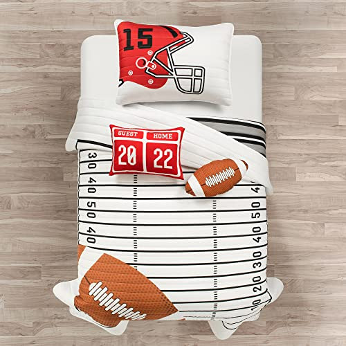 Lush Decor American Football Bettwäsche-Set, wendbar, übergroß, für Kinder, 4-teilig, Weiß und Schwarz