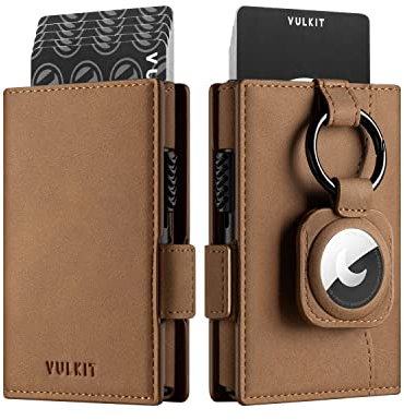 VULKIT Tarjetero Cartera con portaetiquetas Airtag Cartera emergente RFID Bloqueo Caja de Tarjetas de Metal, Cierre magnético con Compartimento para Billetes