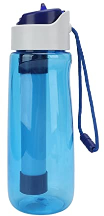 oceanside Bouteille d'eau Filtrée par Ultra-Filtration, Bouteille d'eau avec Filtre Portable Amovible Lavable Multicouche Filtration Bouteille d'eau Purifiée pour Le Cyclisme(Bleu)