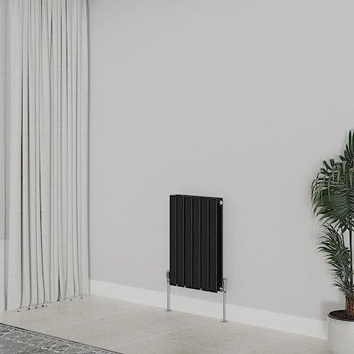 WarmeHaus Radiatore di design orizzontale a colonna a schermo piatto, 600 x 408 mm, nero, doppio termosifone, riscaldamento centralizzato per bagno, camera da letto, cucina, corridoio, soggiorno