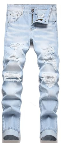 AITITIA Men's Ripped Regular Fit Jeans, 3010 Blue, 32