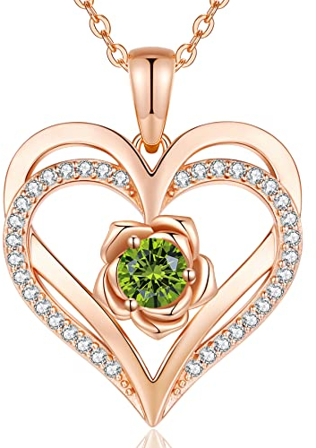 CDE Kette Damen Rosegold Herz Halskette Sterling Silber 925 Geburtsstein Halsketten für Frauen mit Anhänger Schmuck Valentinstag Geschenke für Sie Muttertag Geburtstag Weihnachten für Frauen Mama
