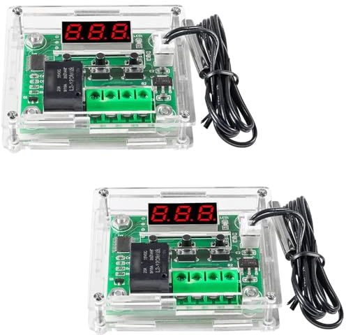 VISSQH 2 Pcs 12V DC termostato, W1209 LED termostato Digital Interruptor de Temperatura Placa -50~110°C con sonda de Sensor Impermeable
