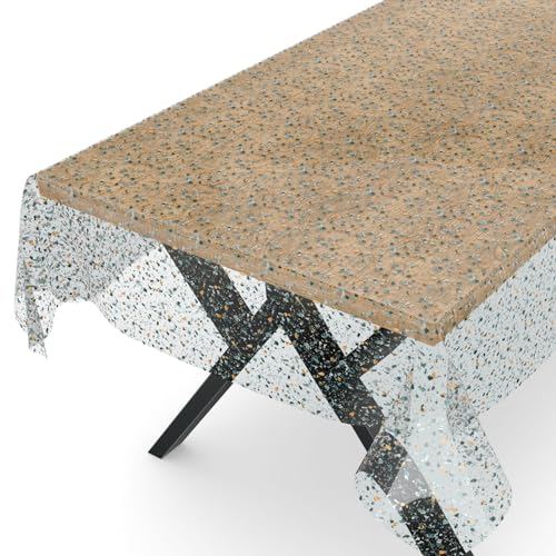ANRO Tischdecke transparent Folie durchsichtige Wachstuchtischdecke Tischschutz Schutzfolie Tischfolie Bedruckt Motiv Terrazo 100 x 140cm Schnittkante