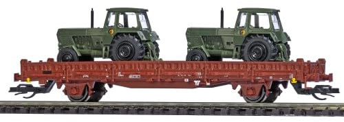 Busch 31510 Flachwagen mit Rungen Ks [3300] (mit 2 Traktoren), DR, Ep. IV