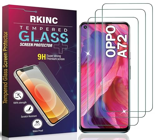 RKINC Protector pantalla [3 Piezas] para Oppo A72, Cristal templado película de vidrio, 9H 0.33 mm [Garantía de por vida][Anti-rasguño][Anti-rotura][Sin burbujas]