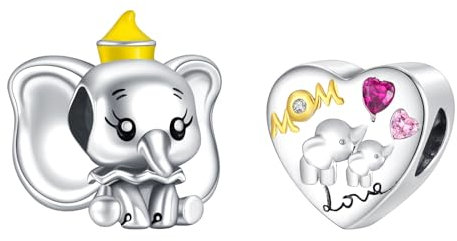 RMMY Charm Anhänger S925 Sterling Silber Mouse Flying Elephant Mother Child Bracelet Bead für Europäische Armbänder Halskette Mother's Day Schmuck Geschenk Christmas für Damen Herren
