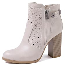 QUEEN HELENA Tronchetti Traforati Stivaletti con Tacco con Zip Laterale Casual Donna X30-112 (Beige, Sistema Taglie Calzature EU, Adulto, Donna, Numero, Media, 38)