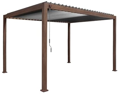 sweeek Pergola bioclimatica 3x4m in Alluminio a lamelle orientabili, Triomphe 3x4m, Marrone Scuro Naturale, 400x300x240 cm