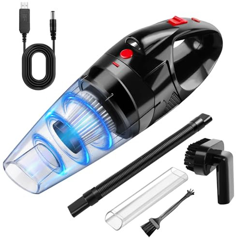 Handheld Vacuum Cleaner Cordless with LED Light Hand Held Hoover 100W Portable Car Vacuum Cleaner Powerful USB Charging for Car Cleaning, Pet Hair, Carpets, Beds, Keyboard, Black