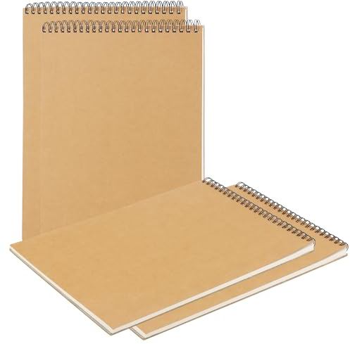 JIEHIN 4 Stück A4 Skizzenbuch Spiralbindung, 60 Seiten 160gsm Skizzenblock A4 Blanko, Kraft Hardcover Zeichenblock Notizblock Spiralblock für Zeichnen Skizzen Notizen Graffiti