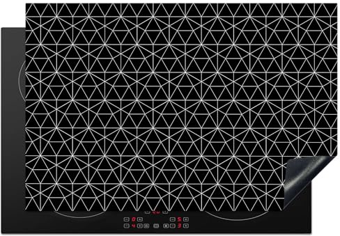 KitchenYeah© Protege Couvre Plaque De Cuisson Décoration Cuisine Tapis Protection Protecteur Induction 78x52 cm Imprimé géométrique - Noir - Blanc