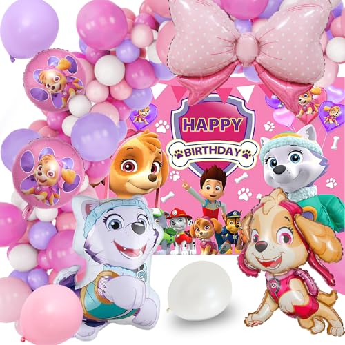 Decoracion Cumpleaños Niñas, Globos Patrulla Perros, Arco de Globos Rosa, Fondo de Fotos Cumpleaños como Adornos para Fiestas de Cumpleaños Infantiles