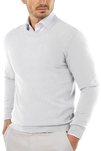COOFANDY Mens Jumper Crew Neck Sweater Knitted Pullover Long Sleeve Knitwear Jumpers for Men UK White L