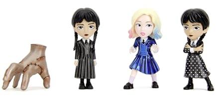 Jada Toys 4er-Set Wednesday Figuren (2X Wednesday Addams, Enid und das Eiskalte Händchen) - 4 Sammelfiguren aus Metall, Spielzeug für Fans & Sammler ab 8 Jahre, je 6,5cm