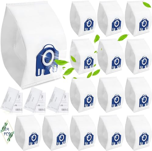 MTINRNI Lot de 15 sacs d'Aspirateur compatible avec aspirateurs Miele GN série S2 S5 S8,Complete C2/C3,Classic C1,S2000,S5000 et S8000,Sacs à poussière avec 3 filtres moteur,3 filtres d'échappement.