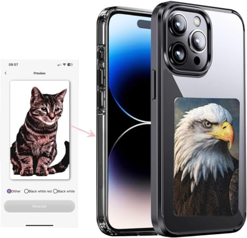 Aktualisiertes Smartphone Hülle mit 4 Farben und e Ink Bildschirm, passend für iPhone 15,NFC Übertragung unterstützt DIY Bild/Foto/Textanzeige auf der Telefonhülle (Schwarz)
