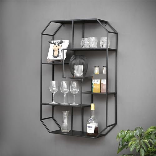 Bar per casa vetrinetta espositiva，vetrinetta espositiva Industriale，porta bottiglie di vino da parete，portabottiglie da parete in arte del ferro，soggiorno, bar, caffetteria(Black,Vertical style 95*65