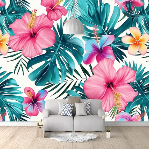 Plante Fleurs Tropicales Feuilles De Palmier Papier Peint Panoramique, Poster Géant Mural 250x175cm, Décoration Murale pour Salon et Chambre d'Enfant Couleur, 3D Papier peint intissé