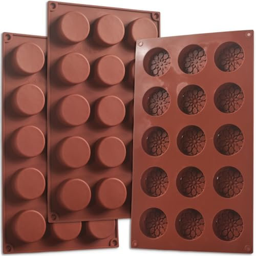 ionEgg Lot de 3 moules cylindriques en silicone à 15 cavités, antiadhésifs, de qualité alimentaire, flexibles et durables pour la pâtisserie, la fabrication de mini savons, bonbons, desserts, glaçons