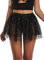 Damen Glitzer Sterne Pailletten Tüllrock - Sexy Rave Festival Outfit Mesh Mini Rock Mit Tanga Shorts Disco Party Scrunch Leggings Karneval Clubwear Hawaii Tüll Tütü (Black,M,1143w)