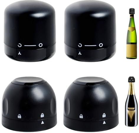 2 en 1 Bouchon Bouteille Vin Réutilisable Bouchon de Champagne Verrouillable Hermetique Vin Pétillant Wine Saver Stopper avec Interrupteur Rotatif pour Amateurs de Vin Rouge Champagne Bière(4 Pièces)