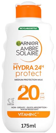 Garnier Ambre Solaire Sun Cream SPF 20 Hydra 24 Hour Protect Lotion 175ml | With Vitamin C, High Protection UVB UVA, Hydrating Sun Lotion, Water Resistant, Fast Absorbing