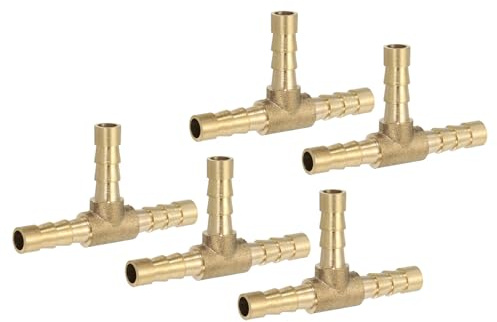 PATIKIL 5 Stück 1/4 Zoll Messing T Stück Wasseranschluss 3 Wege Golden | T-Schlauchverbinder Verbindungsstück, Schlauchtülle, T Form, Für Wasser Luft Druckluftschlauch Gas Öl Rohr, Messing