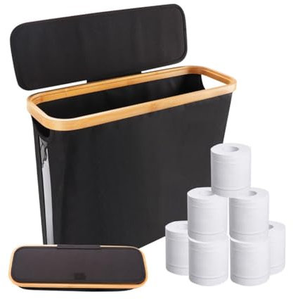Yominerr Panier à papier toilette pliable avec couvercle, étagère de rangement pour papier toilette, noir