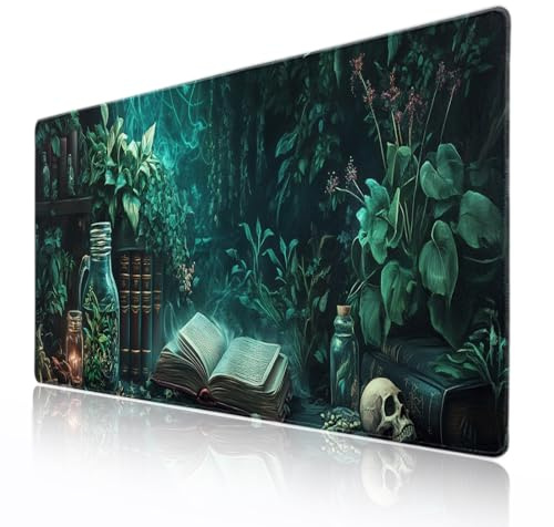Dark Academia Mauspad, Gothic-Pflanze, erweiterte Schreibtischmatte, gruselige Hexe, großes XL-Mauspad, rutschfeste Gummiunterseite, genähte Kanten, Lange Tastaturunterlage für Schreibtisch, Gaming,