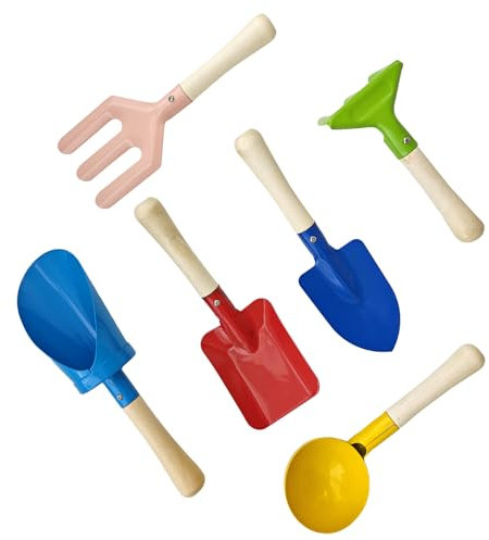 KY-Tech Beach Toys Set Age 3+ for Kids, 6pcs Sand Shovel Kit, Sandpit Toys for Toddlers, Metal Sand Spade, Spoon, Rake, Shovel, Cylinder and Fork for Kids