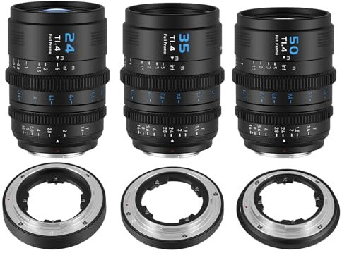SIRUI VP-1 Vision Prime 1 T1.4 Full Frame Cine Lens Set, 24mm, 35mm, 50mm Manual Focus Cinema Lens with Pre-Installed E Mount, Interchangeable RF/Z/L Mounts, 1 Lens for 4 Mounts (Black)